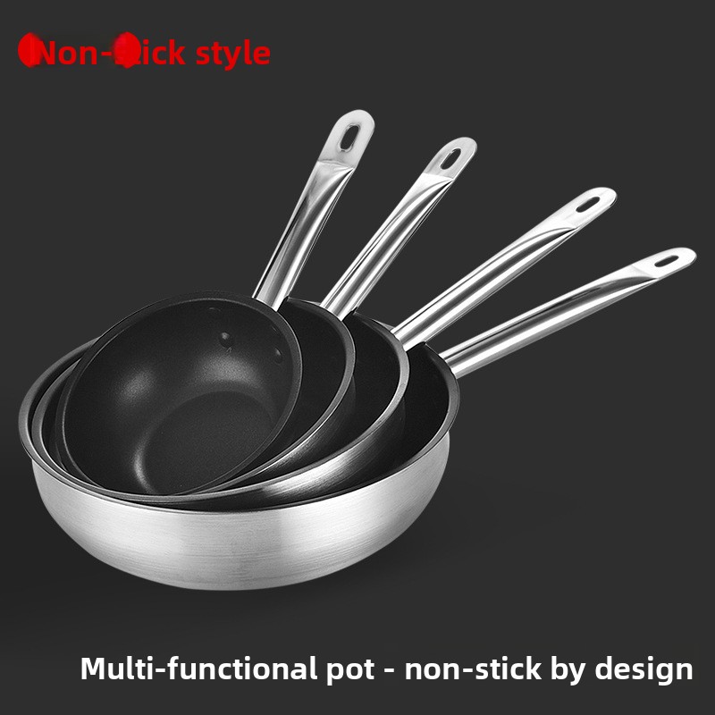 Stainless Steel Frying Wok Non-stick Coating Single Handle Three-Layer Bottom Fried Egg Pancake Steak Household Commercial