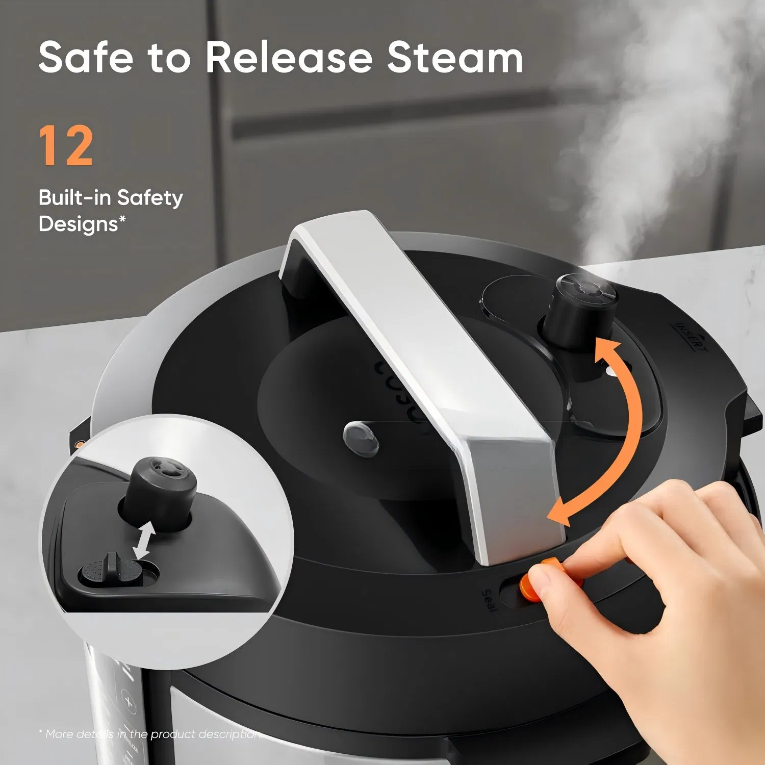 Pressure Cooker 6qt, Stainless Steel, 9-in-1 Multi Cooker, 12 Safety Features, Ceramic Inner Pot, Rice, Slow Cook, Sous Vide, Saute, 1100W