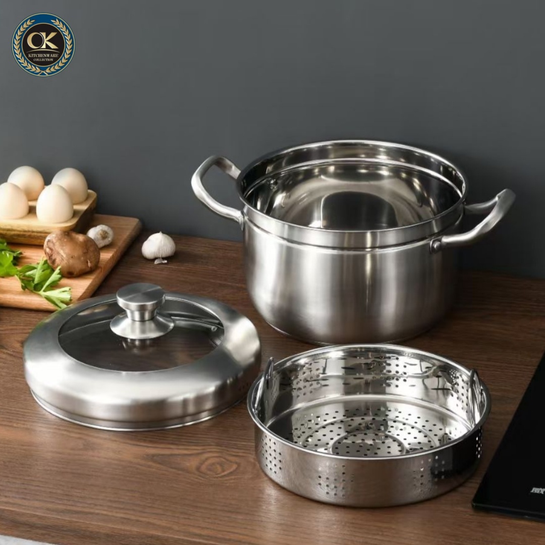 24cm Japanese-Style Stainless Steel Steamer Thickened Double Bottom Kitchen Accessories for Kitchen Restaurant Use Steamer Pan