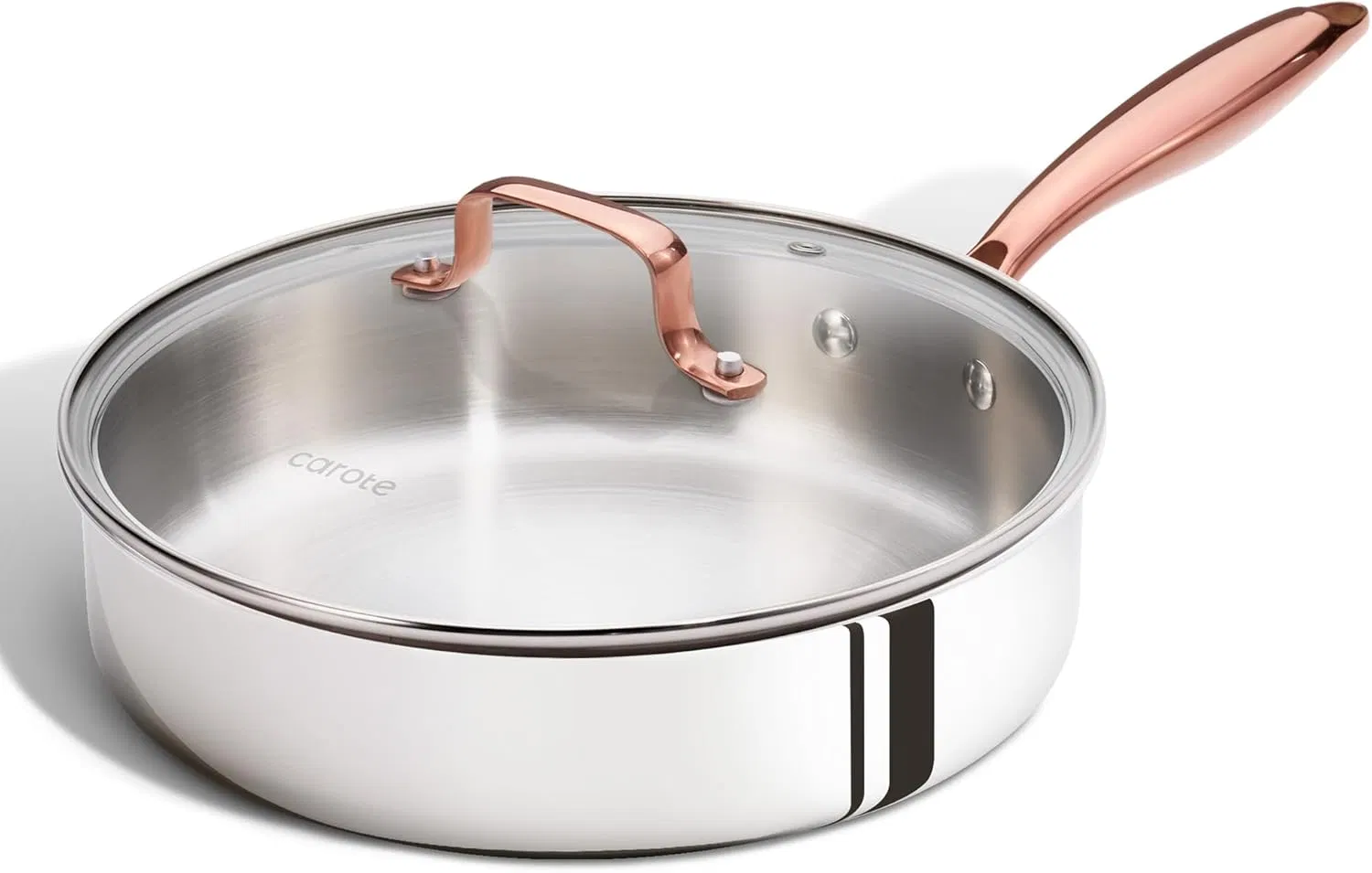 10" Tri-Ply Stainless Steel Deep Frying Pan with Lid, Non-Toxic Saute Pan, Oven Safe, Induction, Ceramic and Gas Cooktops Compatible, Silver