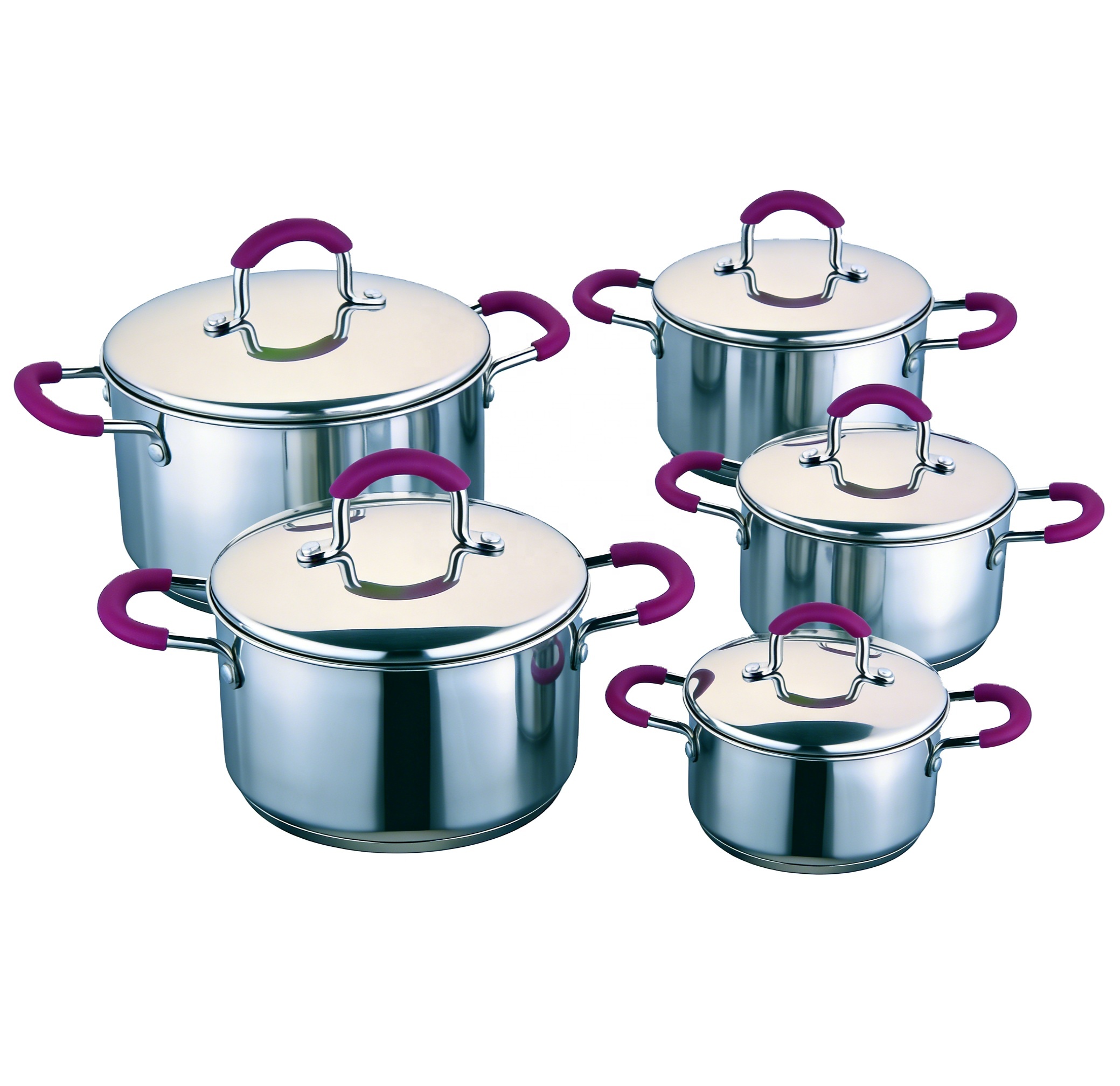 Jiali 10-Piece Stainless Steel Cookware Set with Stainless Steel Lid Induction Compatible Eco-Friendly Dishwasher &amp; Oven Safe