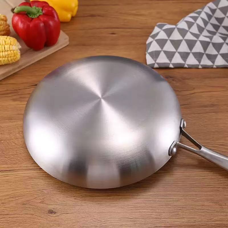 304 Stainless Steel Three-layer Steel Wok with Electromagnetic Cooking Function Universal Flat Bottom Pan, Steak Frying Pan