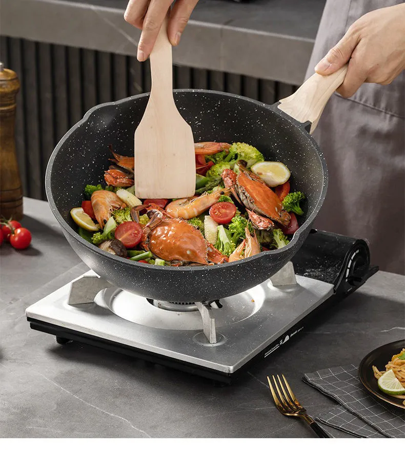 4-Piece Maifan Stone Cookware Set, Household Non-Stick Pot Set, All-in-One Steaming & Frying Pan, High Appearance Kitchen Cooking Set, Induction Compatible