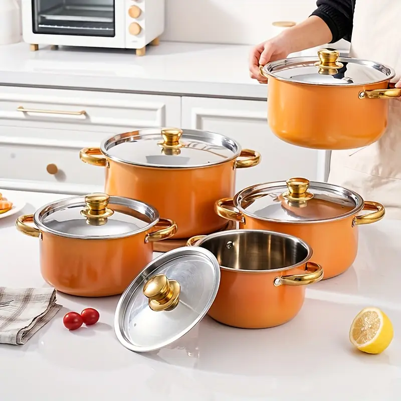 10PCS High Quality Durable Modern Stainless Steel Cookware Set Multi-functional Eco-Friendly Healthy Design Luxury Kitchenware