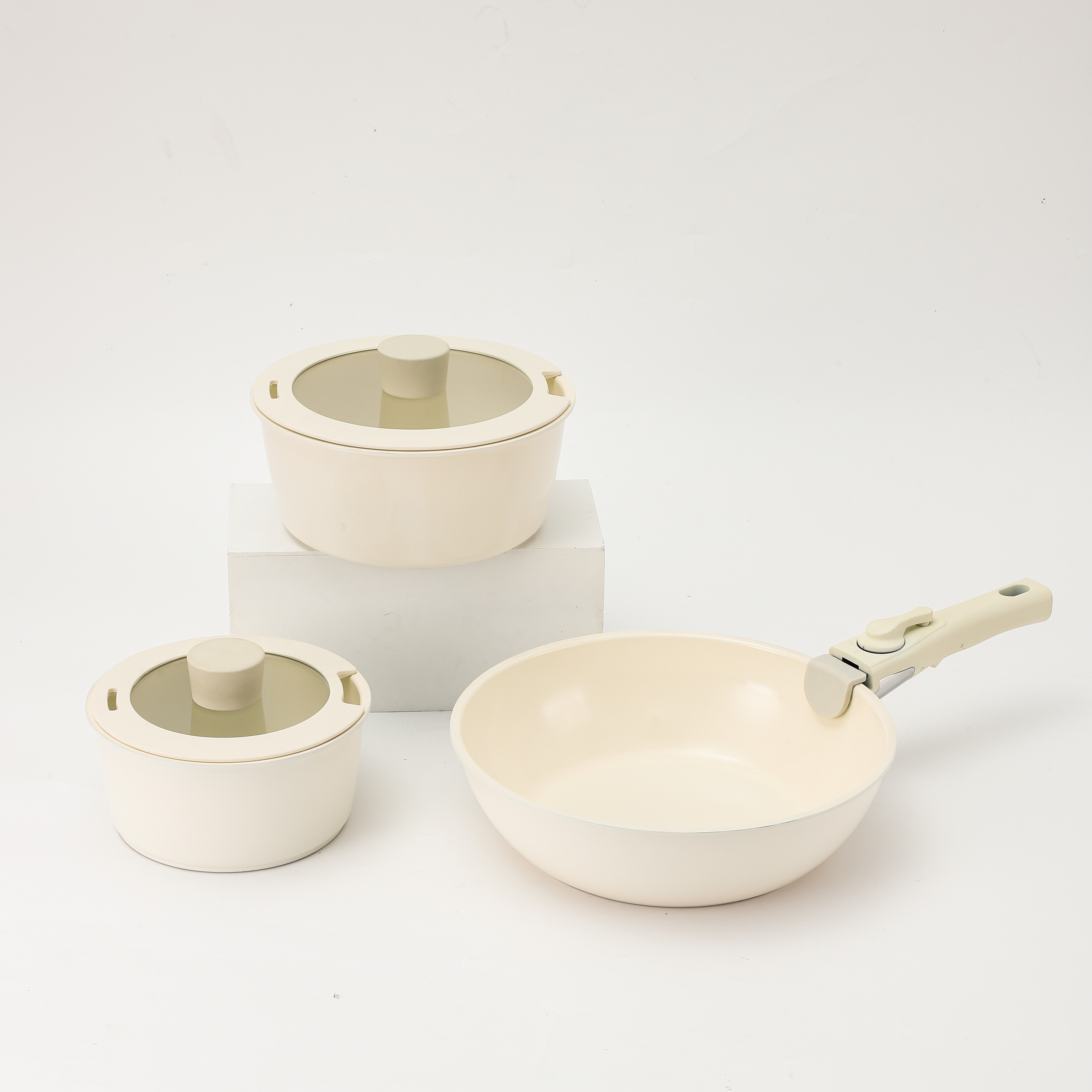 Commercial Aluminum Cookware Set Heavy Duty Nonstick Pot Pan Combo Glass Lid Gas Compatible Oven Dishwasher Safe Eco-Friendly