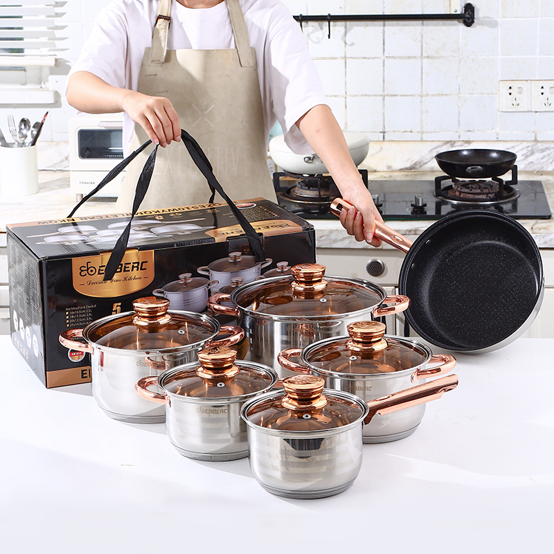 12-Piece Stainless Steel Pots and Pans Food Steamer Cooker Soup Saucepan Pot Set Deep Kitchen Cookware Set Cooking Pot
