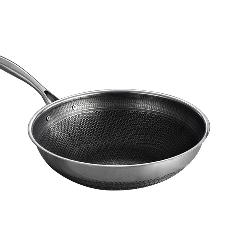Tri-ply Stainless Steel Wok Honeycomb 32-34cm 304 Stainless Steel Non-Stick Wok Pan for Restaurant Kitchen Use