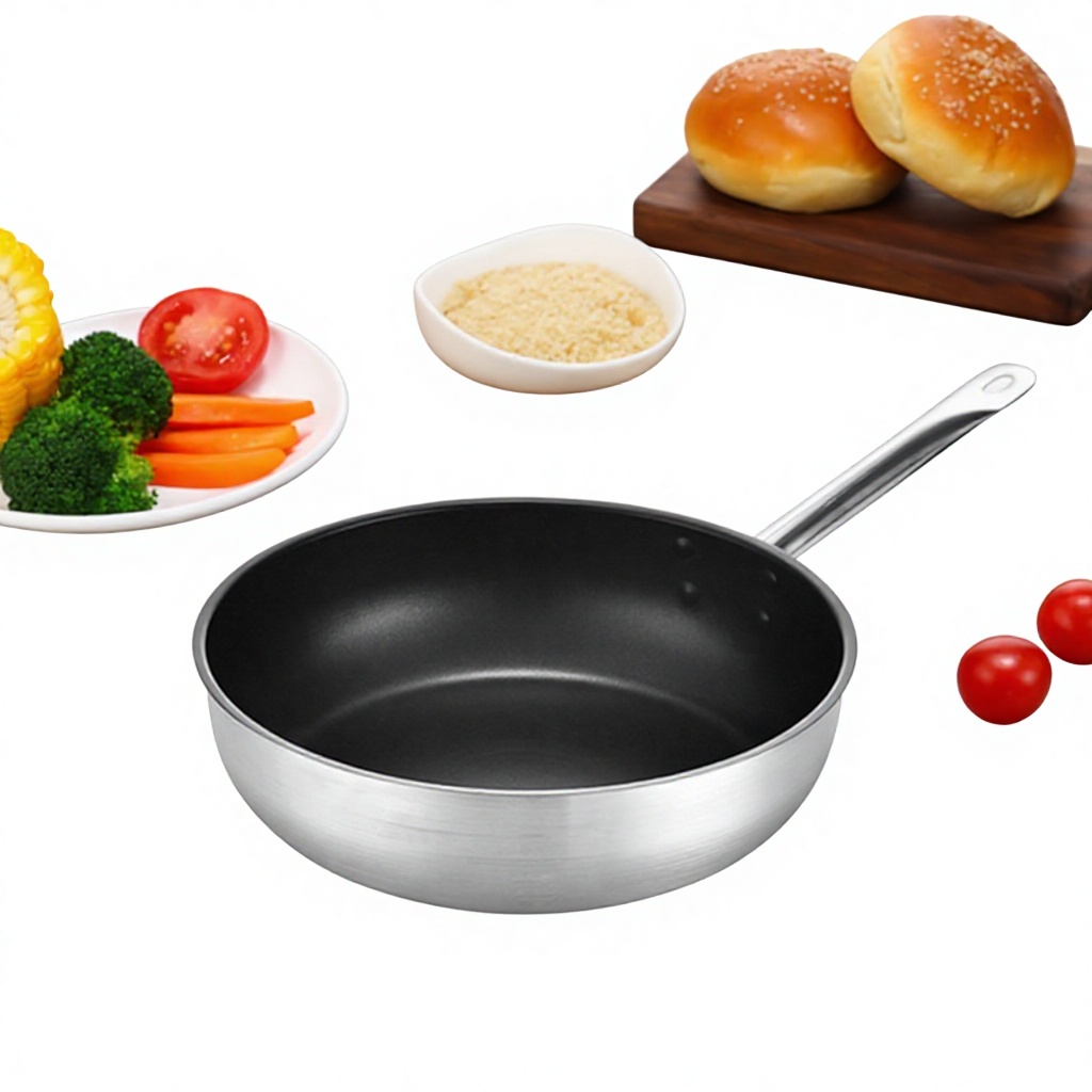 Stainless Steel Frying Wok Non-stick Coating Single Handle Three-Layer Bottom Fried Egg Pancake Steak Household Commercial