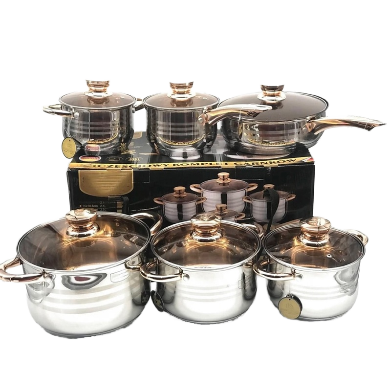Stainless Steel 12pcs Cookware Set Luxury Cooking Pot Set for Kitchen Use