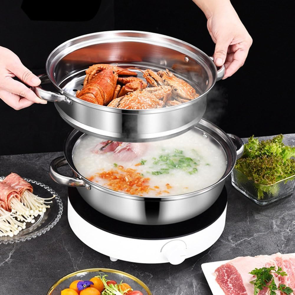 Eco-Friendly 3-Tier Stainless Steel Steam Pot with Glass Cover 15L Capacity for Gas &amp; Induction Stoves Multipurpose Cookware