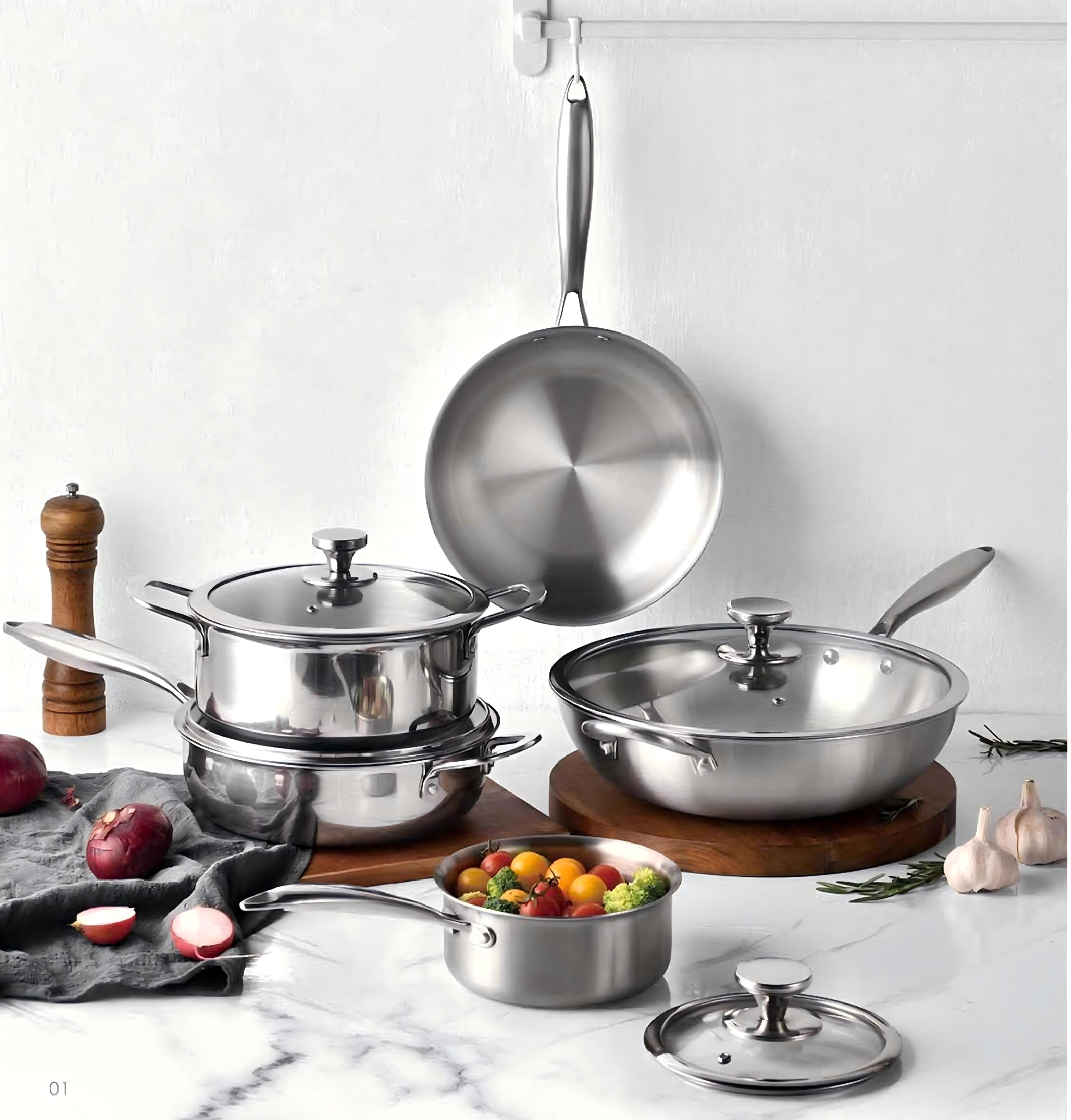 Factory Stainless Steel Cooking Pot Set with Glass Lid Induction &amp; Gas Ready Durable, OEM&amp;ODM