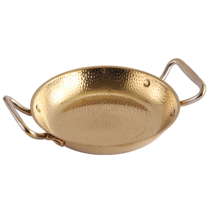 Hammered Stainless Steel Paella Pan Non-stick Sukiyaki Dry Hot Pot Spanish Frying Cooking Pan Seafood Pot with Dual Handles