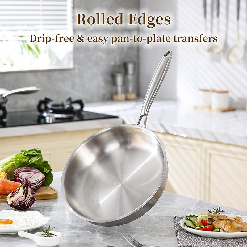 OEM/ODM Triply 304 Stainless Steel Non-Stick Frying Pan Set for Induction &amp; Gas Stovetops Eco-Friendly Cookware