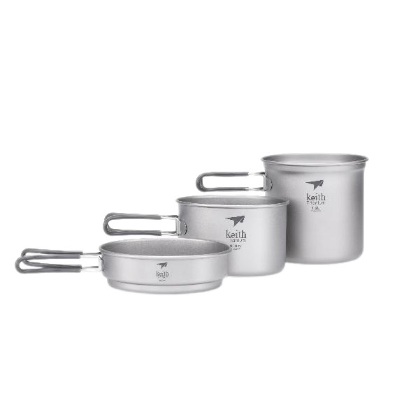Kitchen Cookware 3-Piece Folding Camping Pan Set Pure Titanium Cook Pot and Dish Skillet Premium Titanium Cookware Sets
