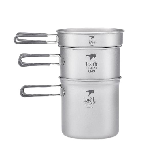 Kitchen Cookware 3-Piece Folding Camping Pan Set Pure Titanium Cook Pot and Dish Skillet Premium Titanium Cookware Sets