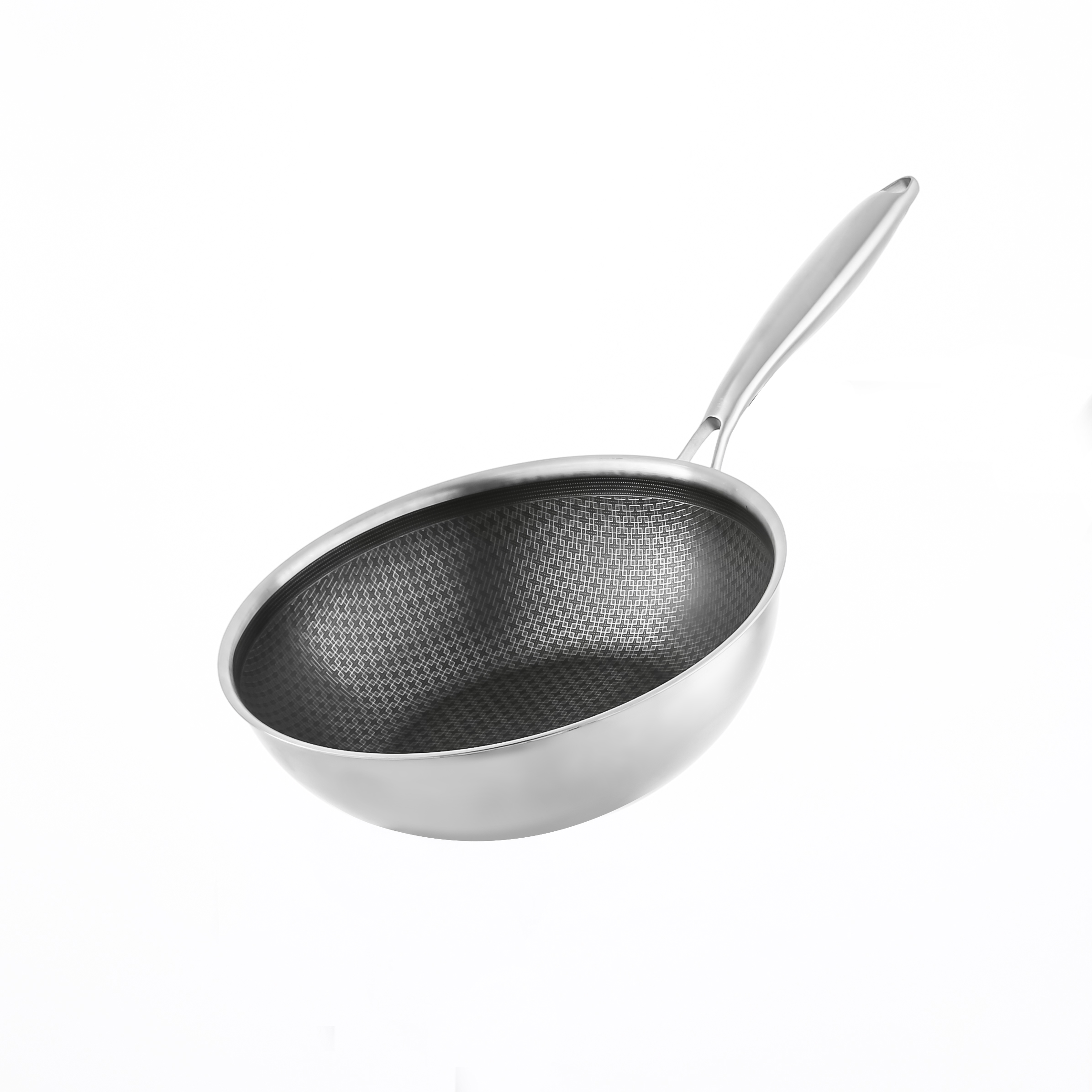 OEM ODM Honeycomb Etch Skillet Fry Pans Non Stick Household Thickened 304 Stainless Steel Frying Pan With Glass Lid