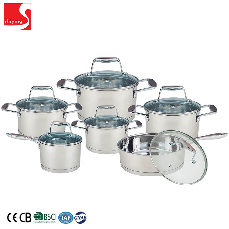 SY-kitchenware Stainless Steel Stock Pot 6pcs Mirror Polished Stockpot with Glass Lid