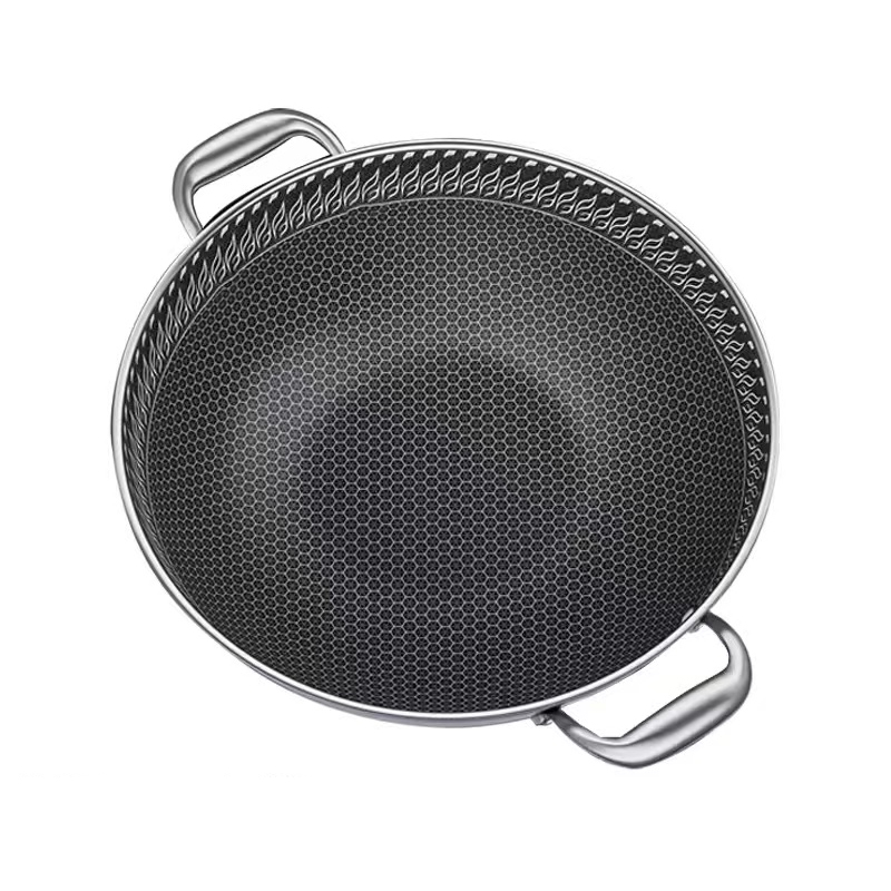 DSFOM 5103 316 Stainless Steel Honeycomb Cookware Large Capacity 36 38 40 42cm Wok with Two Ears