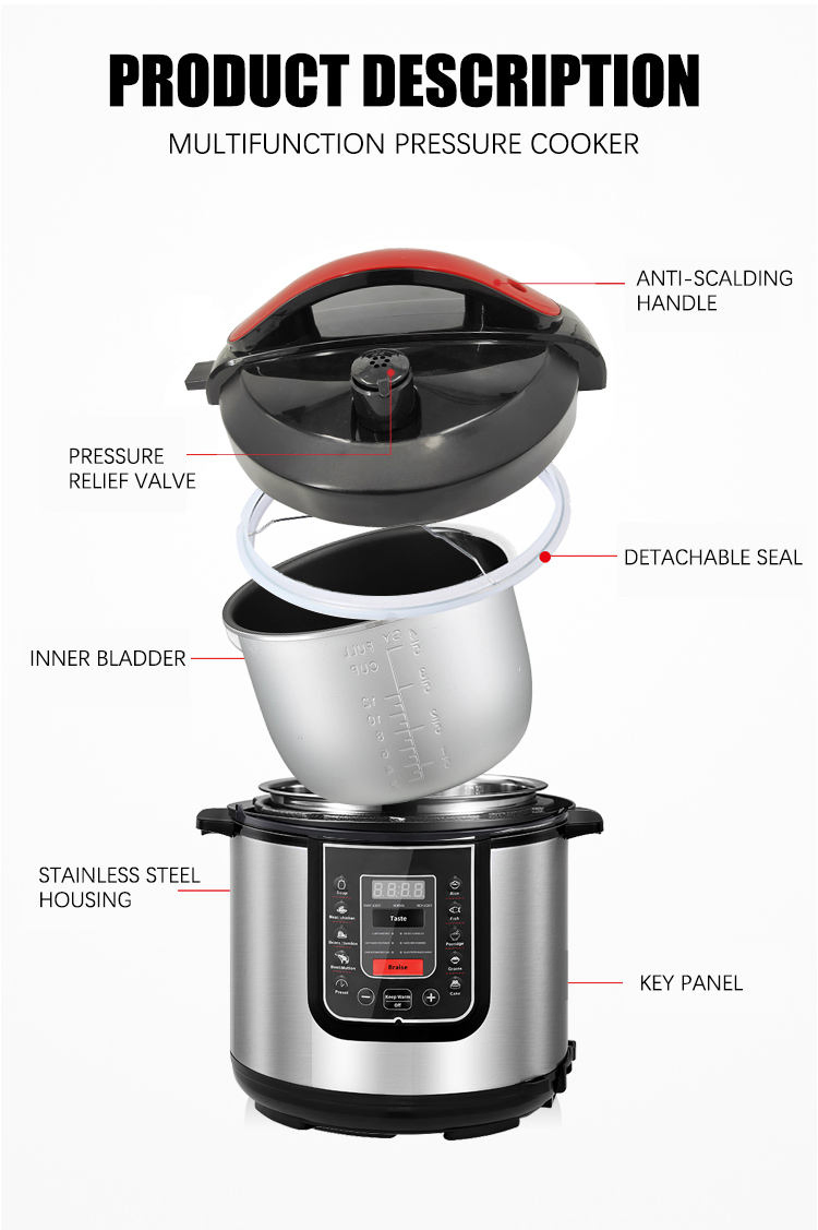 Non-Stick Coating Inner Pot Slow Cooker Multifunction Stainless Steel Electric Pressure Cookers