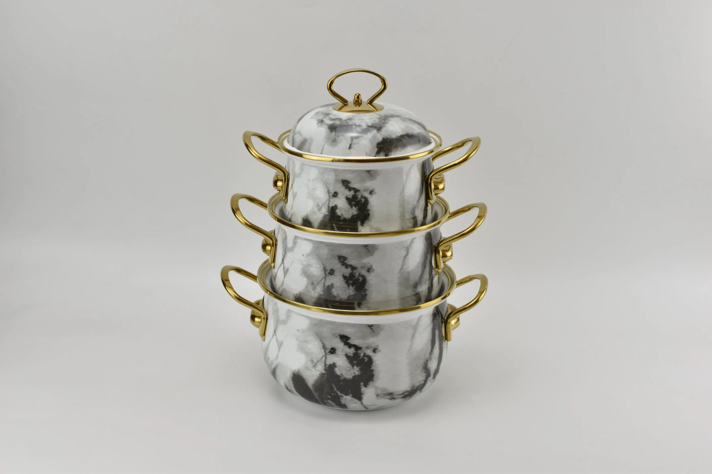 New Style Kitchenware Enamel Casserole Pot Food Cooking Pot with Golden Stainless Steel Handle