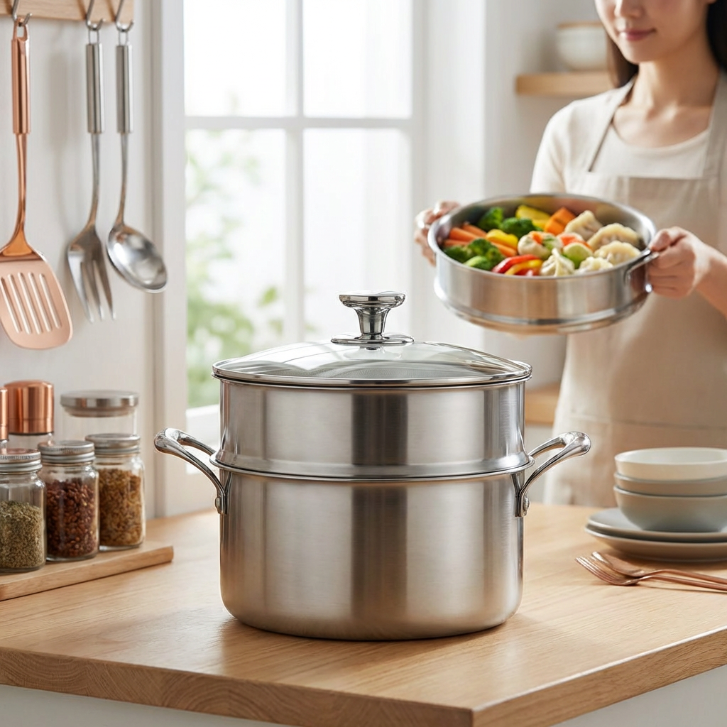 304 Stainless Steel Pot with Steamer Casserole Induction Ready Compatible with All Cooktops, Dishwasher &amp; Oven Safe