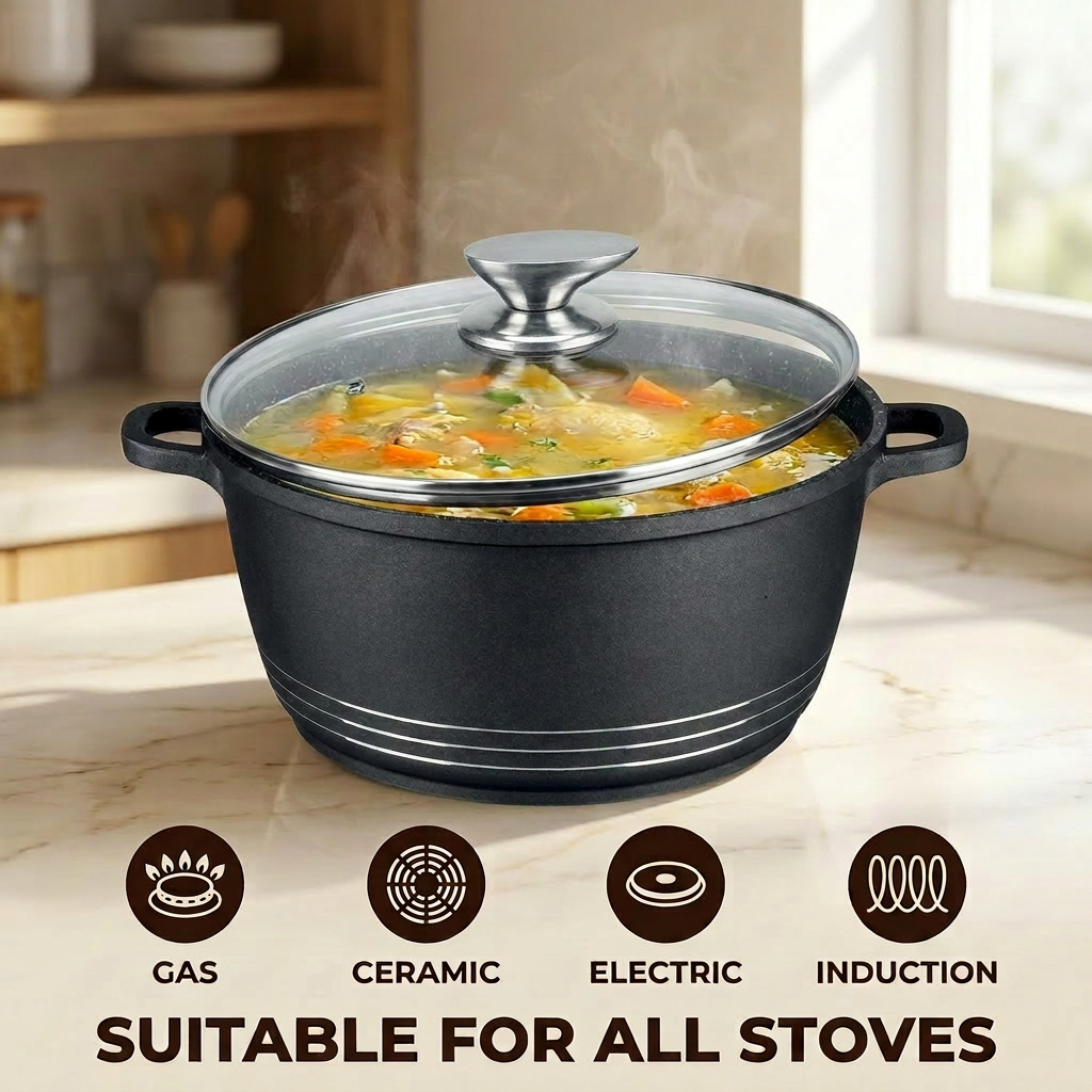 Die Cast Aluminum 10-Piece Classic Non-Stick Cookware Sets With Stainless Steel Handles Induction Bottom Oven &amp; Dishwasher Safe