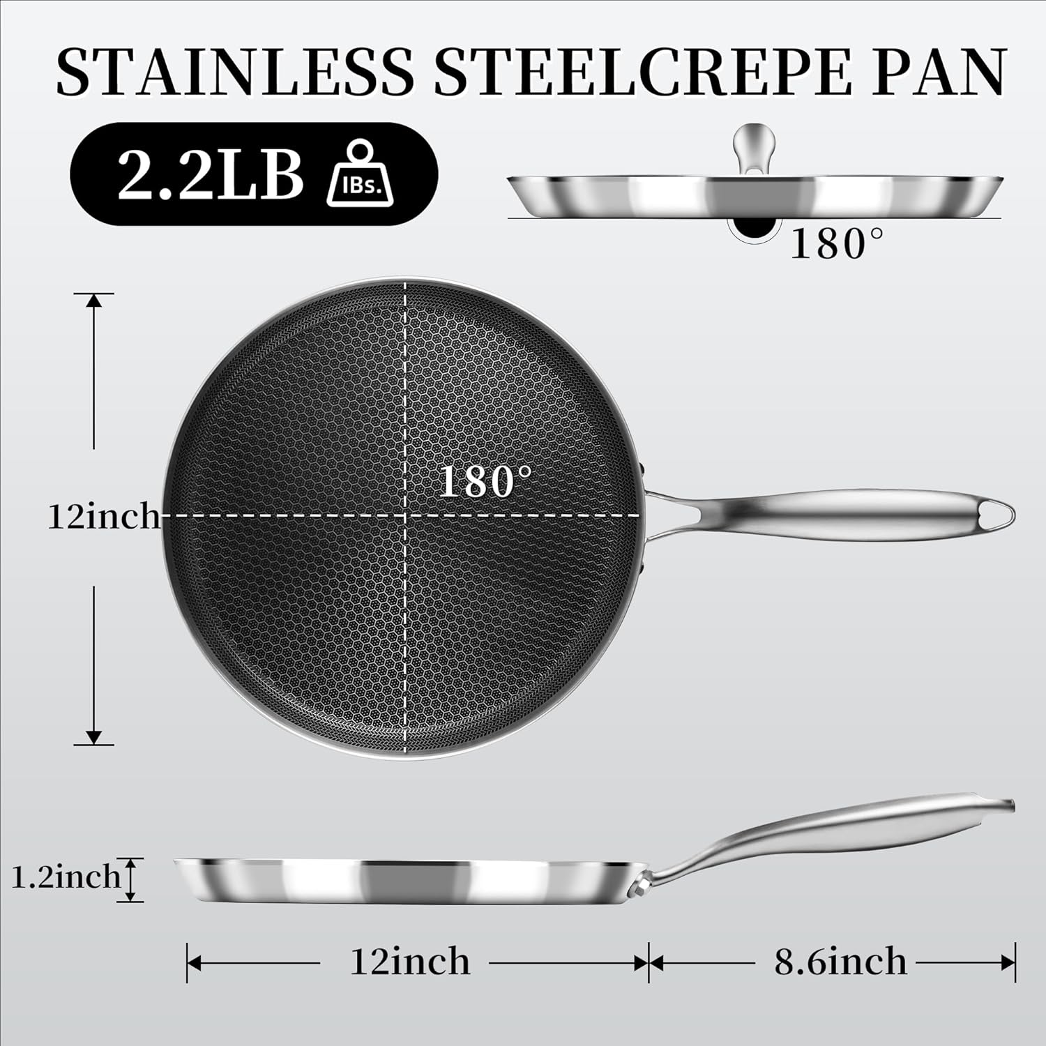 Frying Pan Tri-ply Stainless Steel Honeycomb Non-stick Frypan, Induction Compatible Pizza Pan For Home Kitchen