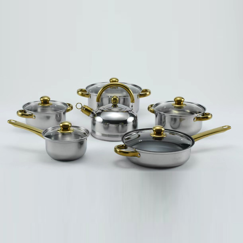 In Stocked Cooking Pan Set Non Stick Cookware Set Pot 12-piece Stainless Steel Soup Pot Set