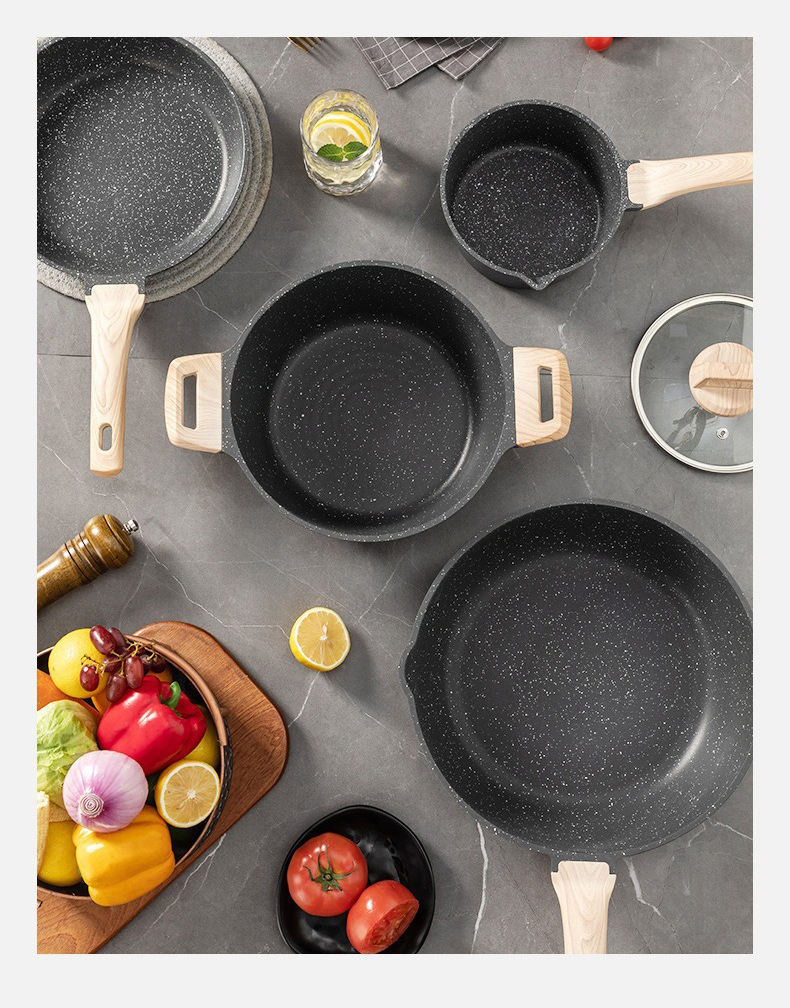 4-Piece Maifan Stone Cookware Set, Household Non-Stick Pot Set, All-in-One Steaming &amp; Frying Pan, High Appearance Kitchen Cooking Set, Induction Compatible, Who