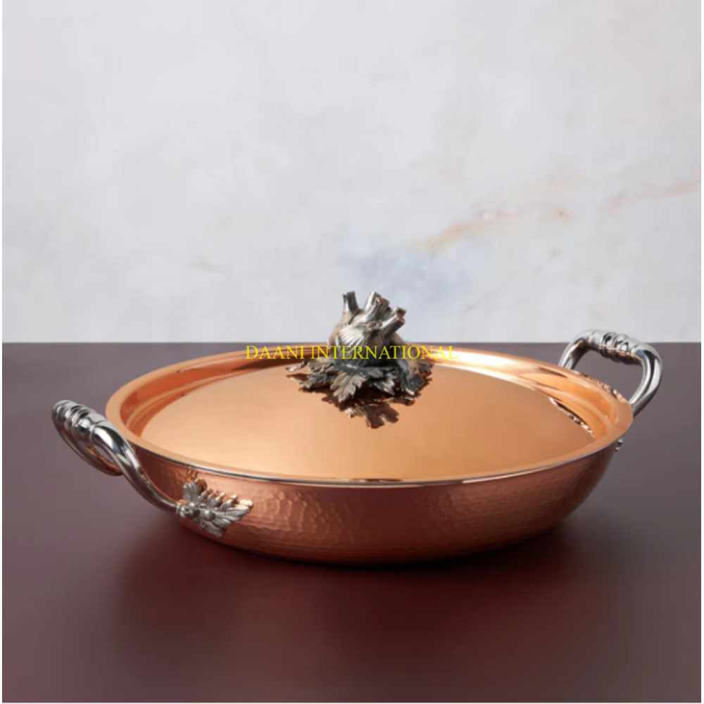Hammered Copper Saucepan with Stainless Steel Handle and Decorative Lid Knob Premium Cookware for Home and Professional Chefs