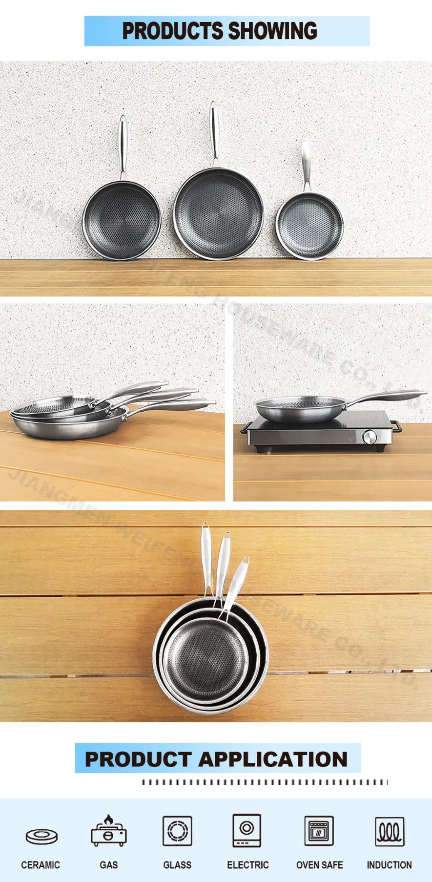 3PCS High Quality Thickened Tri-Ply Patterned Non-Stick Frying Pan, Stainless Steel Cookware