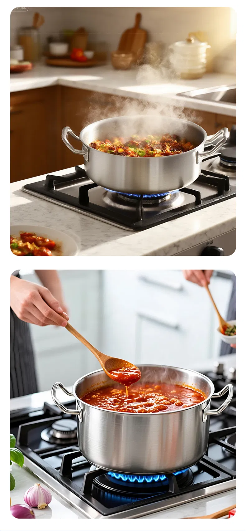 Commercial Grade Stainless Steel Soup Pot Double Ear High-Low Design Compatible with Induction Cookers