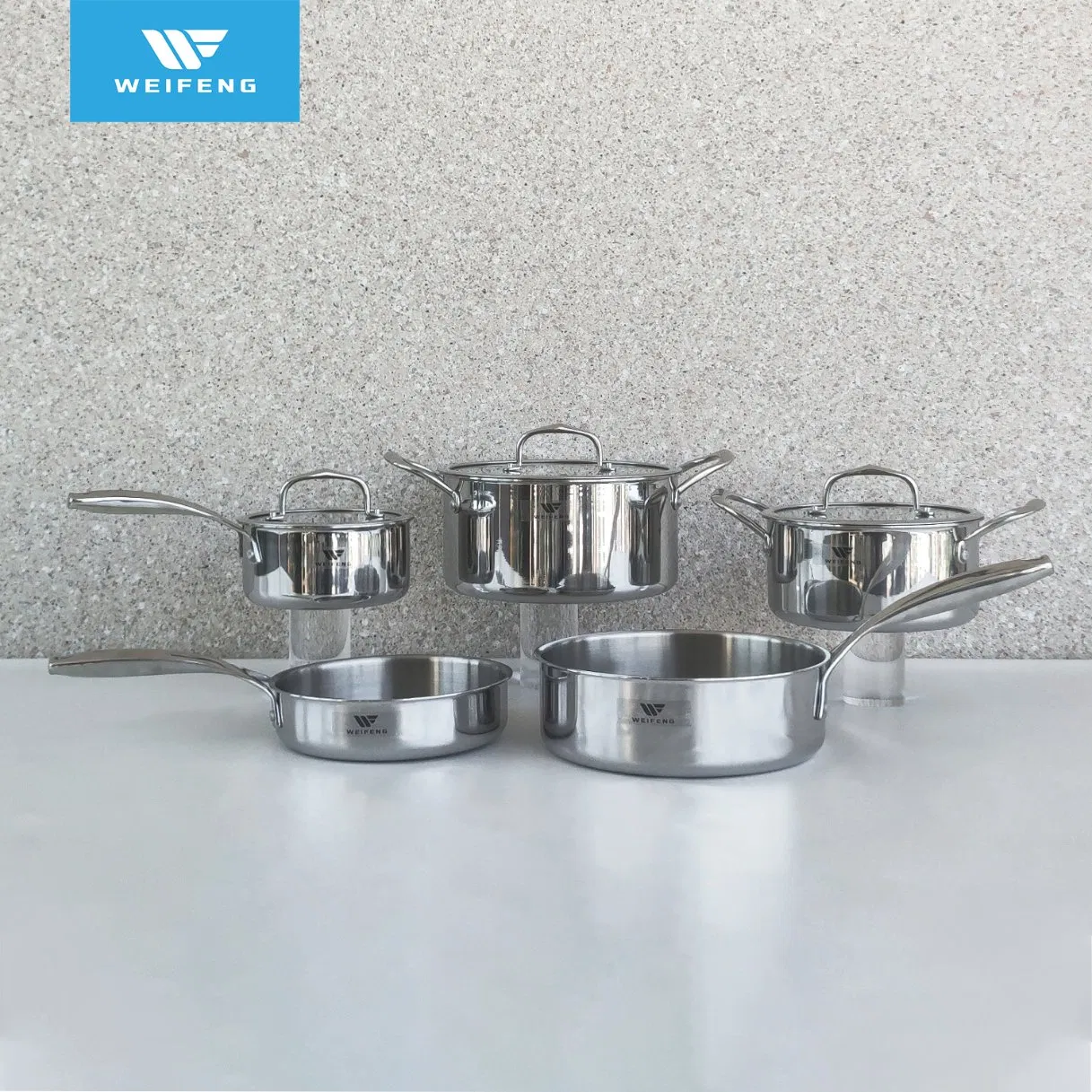 8PCS Tri-Ply Stainless Steel Cookware with Hollow Heat-Resisting Zinc Alloy Handle