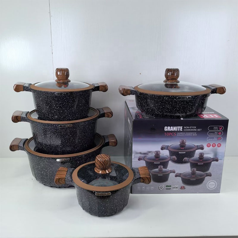10 PCS Premium Pot Cook Non Stick Mable Coated Aluminum Big Die Cast Cooking Pots for Restaurants