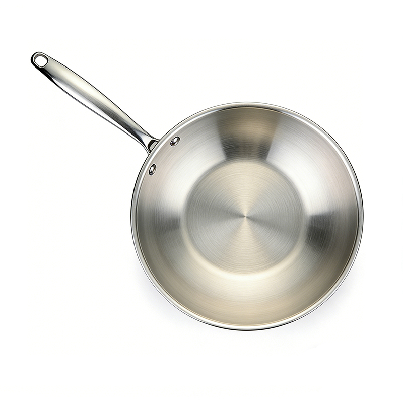 Tri-ply Full Clad Modern Stainless Steel Wok Professional Cookware 4-5L Oven Safe &amp; Induction Compatible