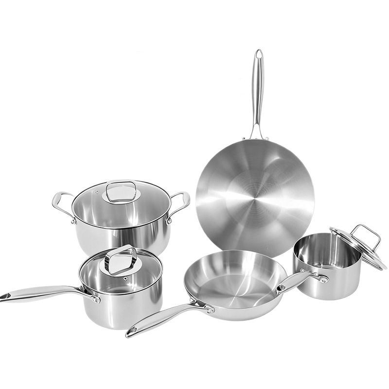 5-Piece Kitchen Utensil Set 316 Stainless Steel Cookware Set with Non-Stick Soup Stock Pots &amp; Wok Pan for Gas/Induction Healthy