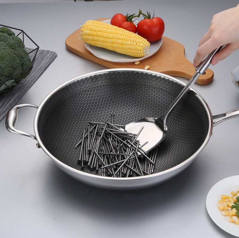 Stainless Steel Double-Sided Non-Stick Frying Pan Induction Honeycomb Wok