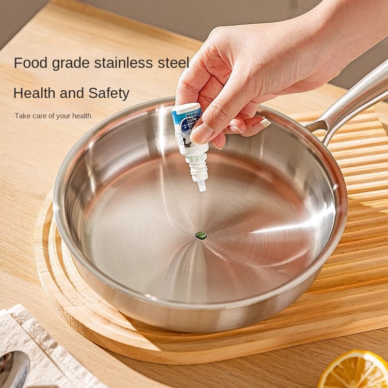 304 Stainless Steel Uncoated Thickened Three-Layer Steel Induction Gas Universal Frying Pan No Lid Hand Grip Material None Home