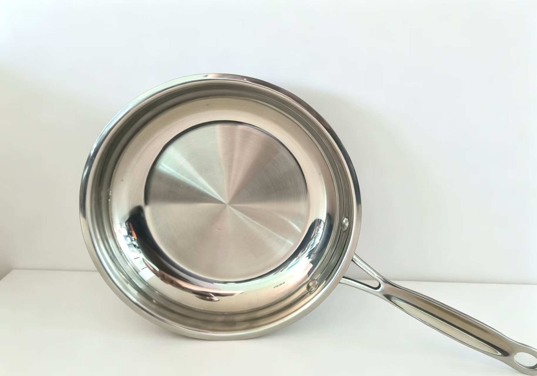 Stainless Steel Frying Pan Skillet Induction Compatible Kitchen Cookware with Ergonomic Handle