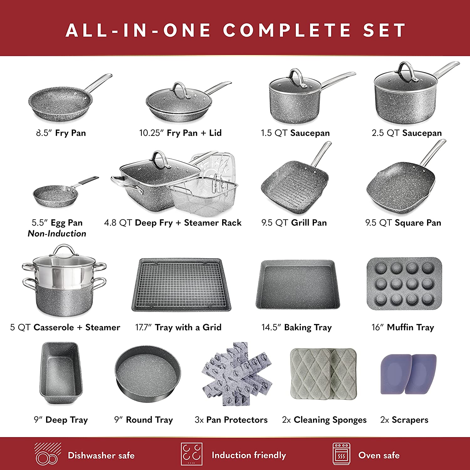 Restaurant Commercial Cooking Pot Set Granite Non Stick Cookware Set Aluminum Cookware