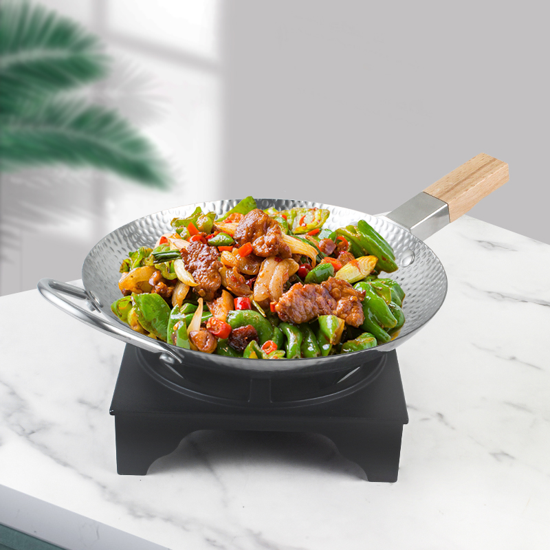 304 Stainless Steel Modern Single-handle Wok Commercial Restaurant Thickened Hot Pot Seafood Stir Fry Pan Alcohol/Gas Cooker