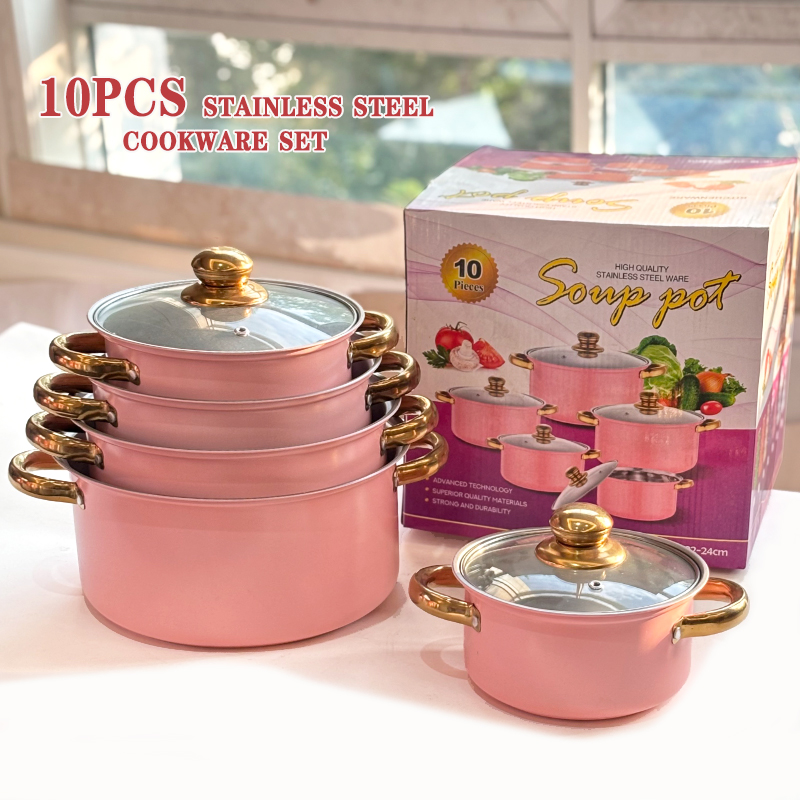 10piece Mirror Polished Stainless Steel Kitchen Soup Pot Set Cookware Set Cooking Utensils Casseroles Ustensiles De Cuisine
