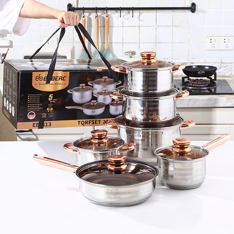 12-Piece Stainless Steel Pots and Pans Food Steamer Cooker Soup Saucepan Pot Set Deep Kitchen Cookware Set Cooking Pot