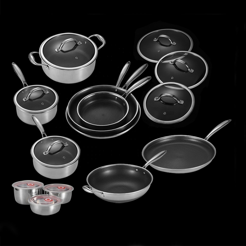 20 Piece Stainless Steel Hybrid Cookware Set with Lids Cookware Set Nonstick 3-ply Stainless Steel Honeycomb W/Stay Cool Handle