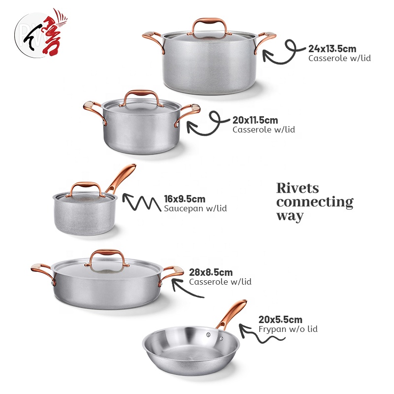 Wholesale 9pcs Classic Design Stainless Steel Cookware Kitchenware Metal Saucepan Cooking Pots and Casserole Pans