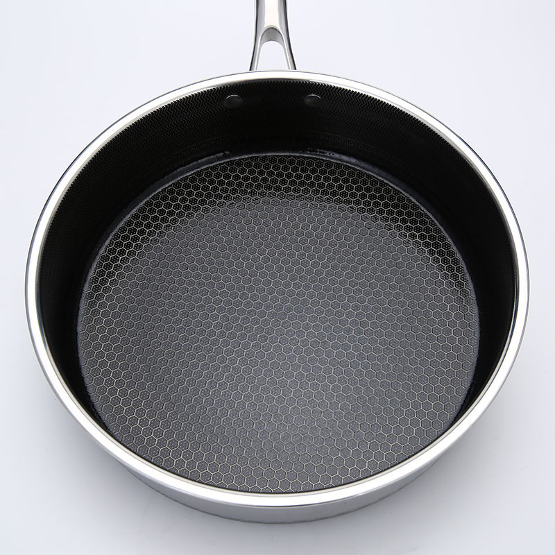 Triply Stainless Steel 304 Non-Stick Ceramic Glaze Honeycomb Saute Pan with Glass Lid