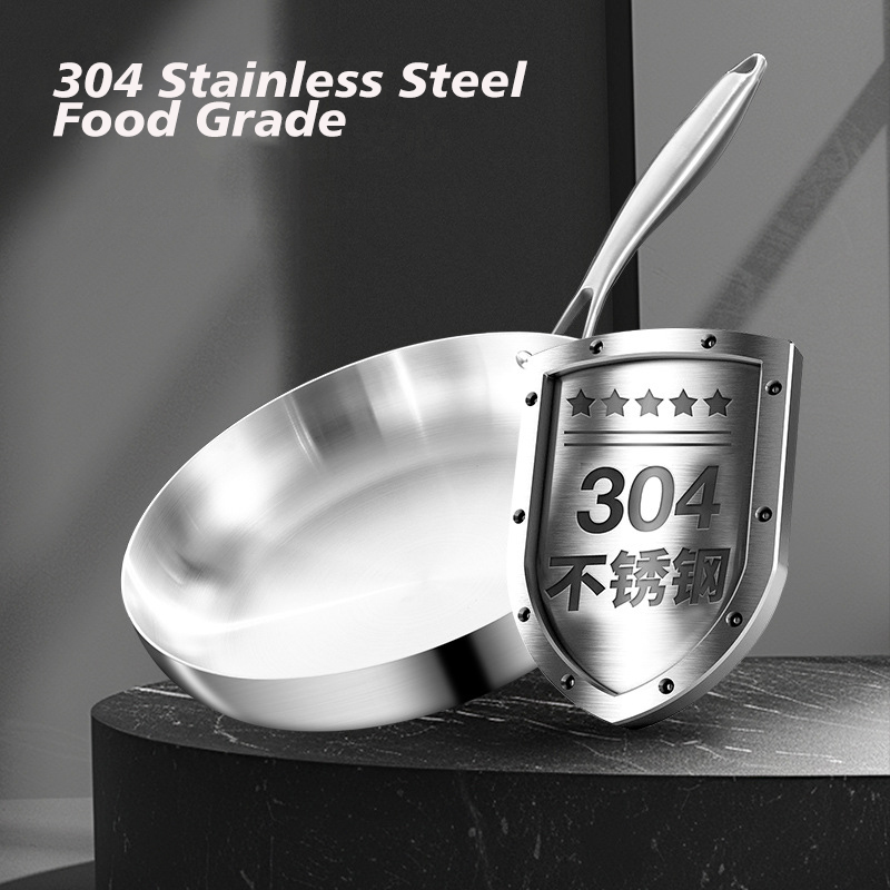 Universal Stove Three Layers Thickened Uncoated Egg Steak Non Stick Fry Pans Skillet 304 Stainless Steel Non Stick Frying Pan