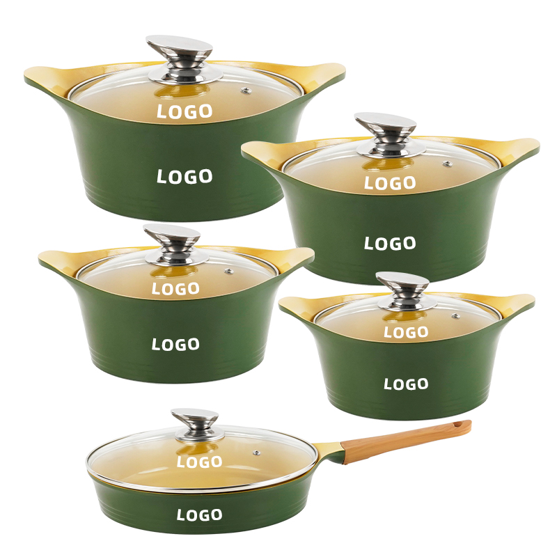 Die Cast Aluminum Ceramic Casserole Stock Pot Set Multiple Capacities Classic Design High Temperature Heat Resistant Coating