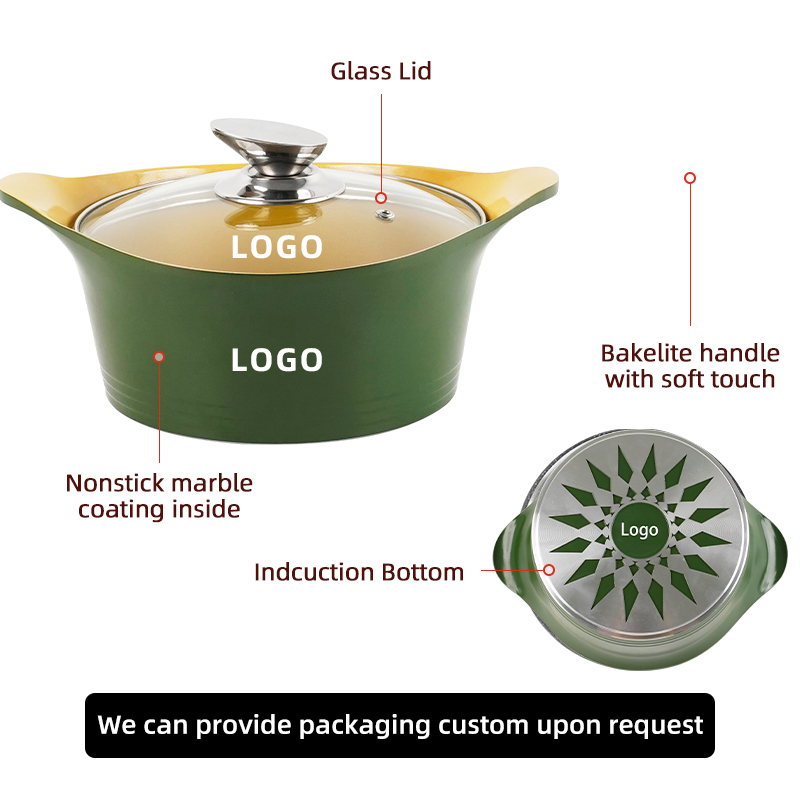 Die Cast Aluminum Ceramic Casserole Stock Pot Set Multiple Capacities Classic Design High Temperature Heat Resistant Coating