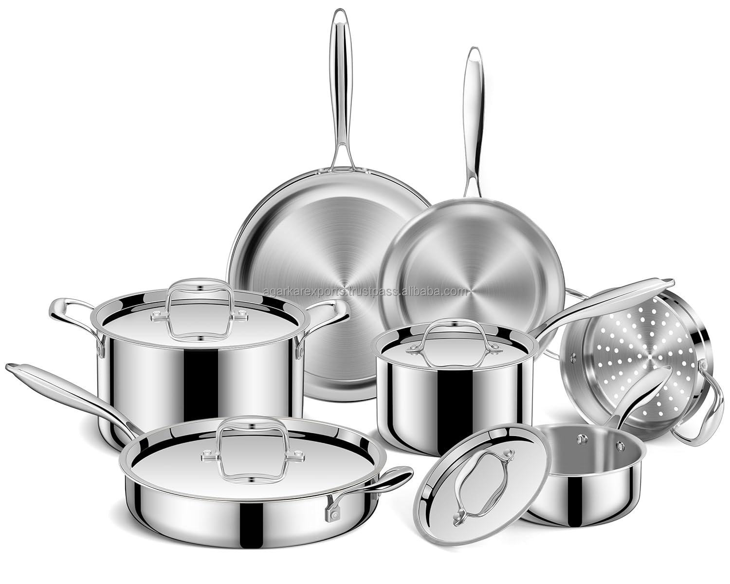 Heavy Duty Kitchen Cookware Set Stainless Steel 11 Pcs Food Grade Rust Proof Durable Export Supplier Wholesale OEM